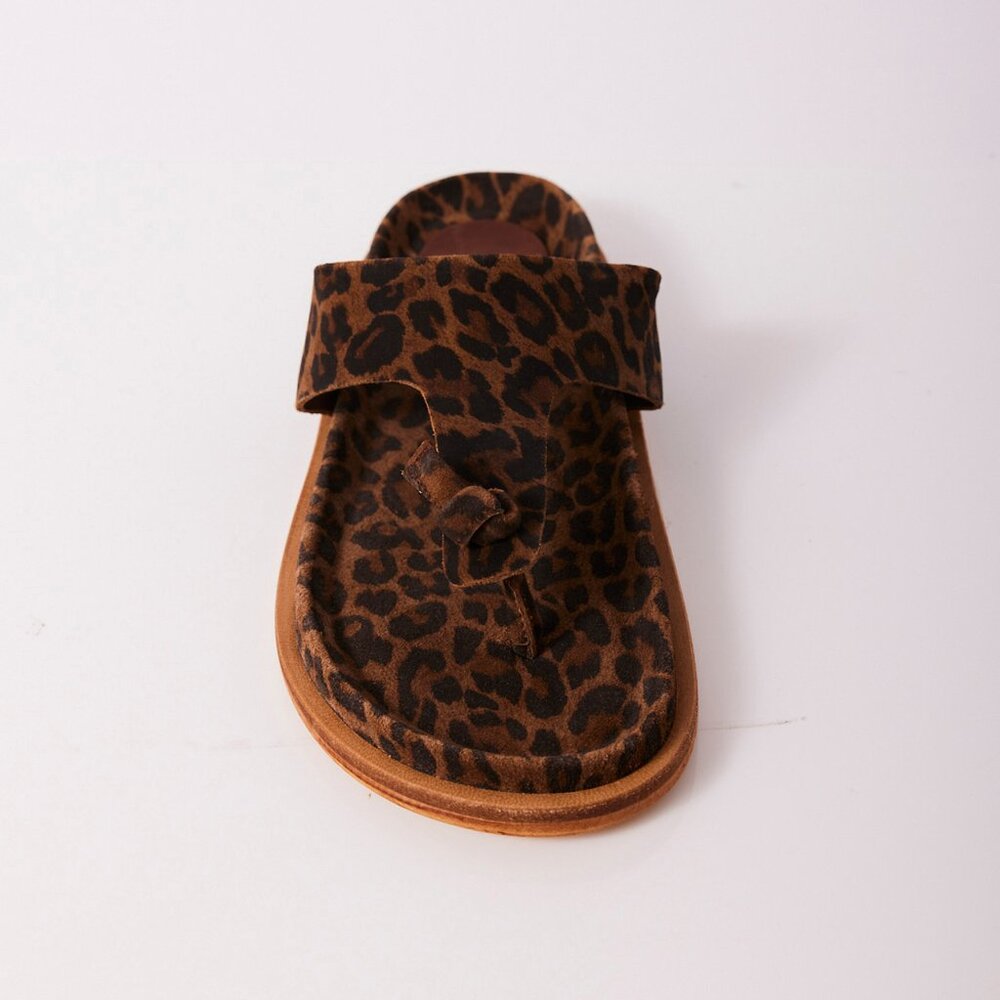 🎉LAST CHANCE🎉 FREE PEOPLE Mika Footbed Sandals / Chestnut Leopard Suede - Picture 9 of 13